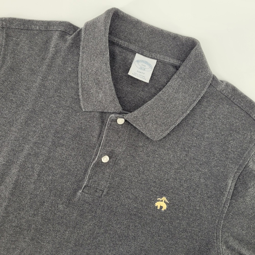 Brooks Brothers Polo Shirt Mens XXL Grey Slim Fit 1818 Cotton Short Sleeve Pique
